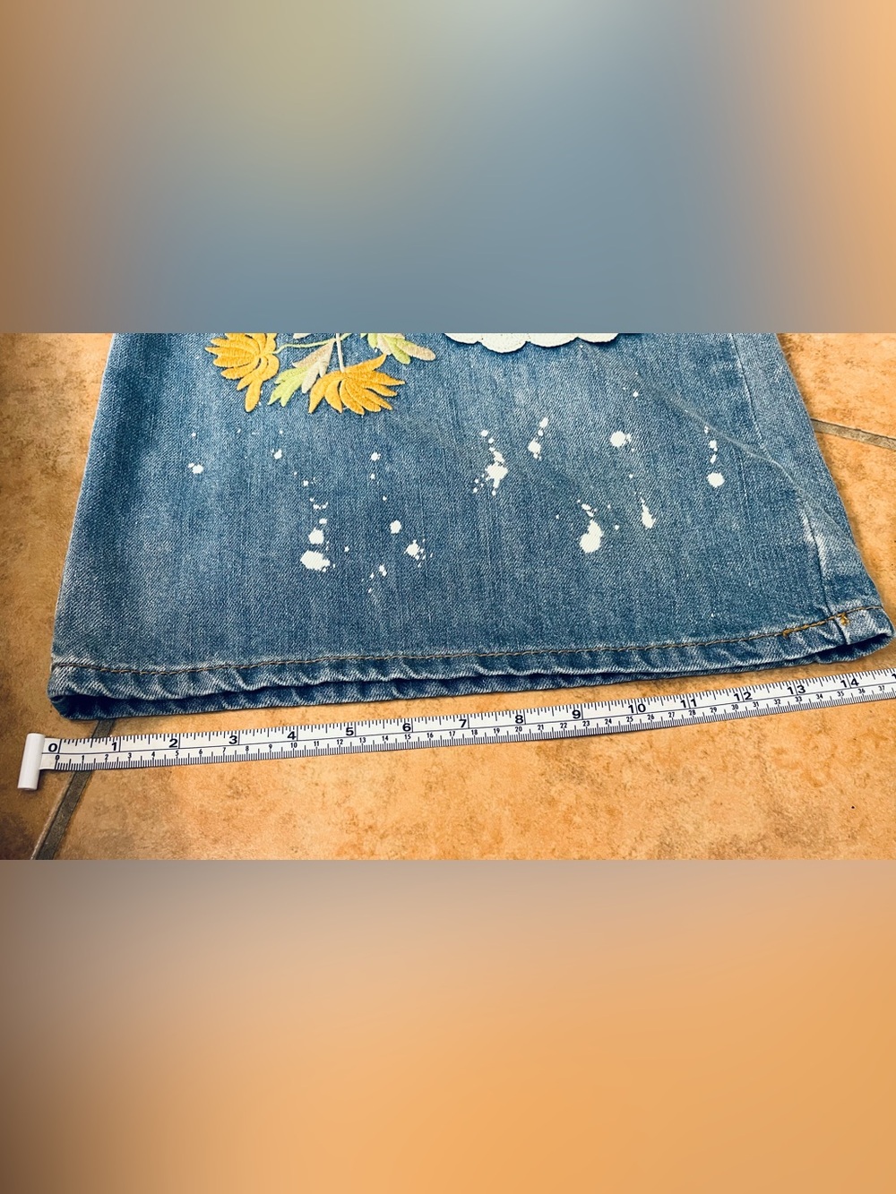 Oli and Hali Embroidered Boho Floral & Crochet Denim Wide-Leg Jeans XL NWT - Picture 11 of 15